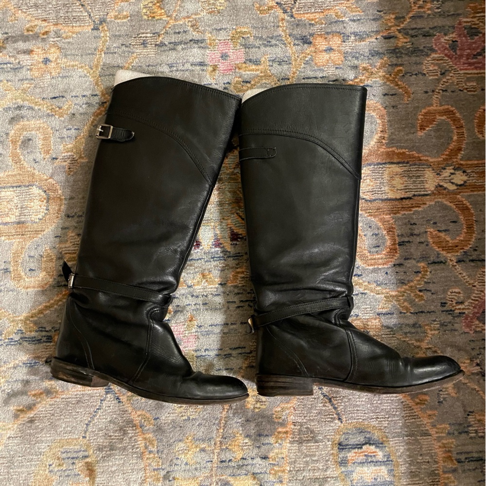 Frye Dorado made in Spain Goodyear welt riding boots glossy black size 10 GUC